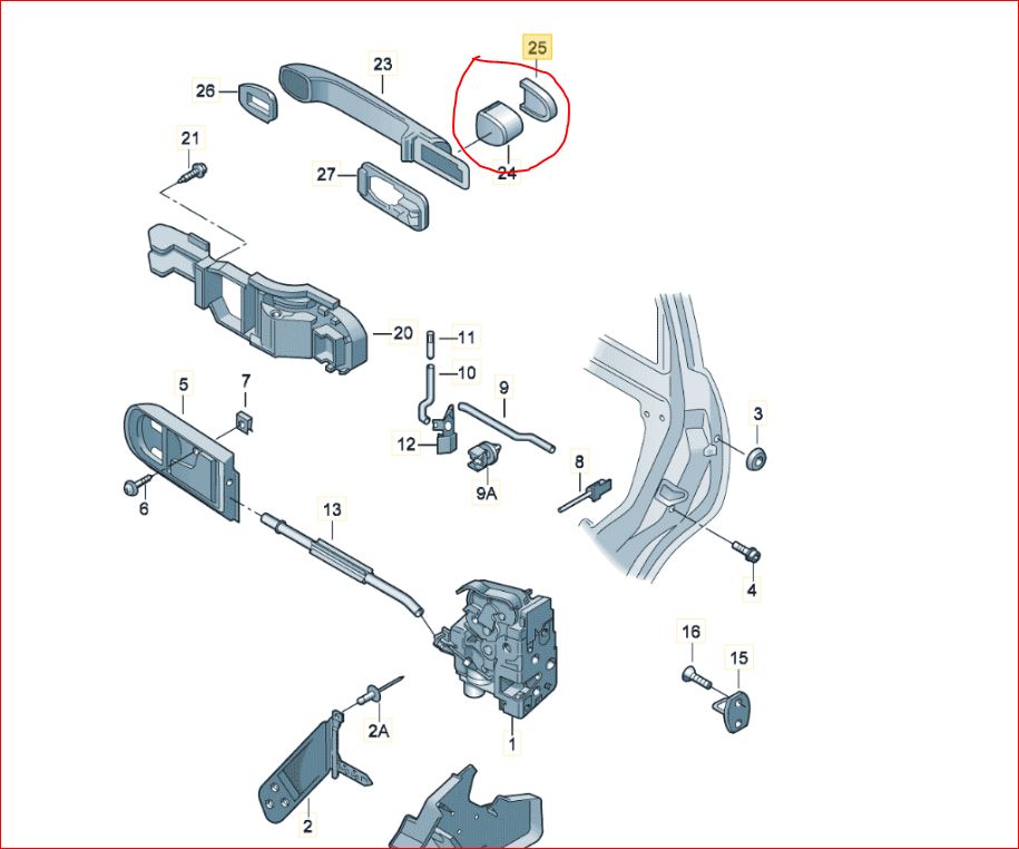 Gehäuse Aussengriff (Tür hinten) Rechts